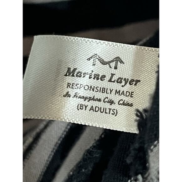 Marine Layer Knit Stripe Shift Dress Medium Black Gray 3/4 Sleeve Crewneck - Picture 11 of 13